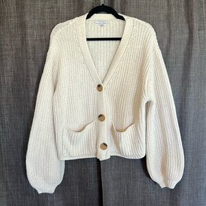 Favlux cream knit cardigan with bubble sleeves and pockets size medium
